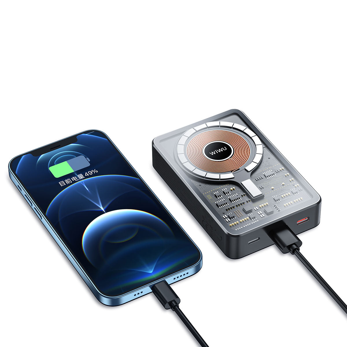 Wiwu JC-21 Hızlı Şarj Özellikli Şarj Göstergeli Standlı M-safe Wireless Powerbank 22.5W 10000mAh Siyah