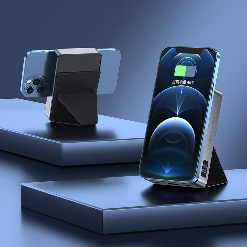 Wiwu JC-21 Hızlı Şarj Özellikli Şarj Göstergeli Standlı M-safe Wireless Powerbank 22.5W 10000mAh Siyah
