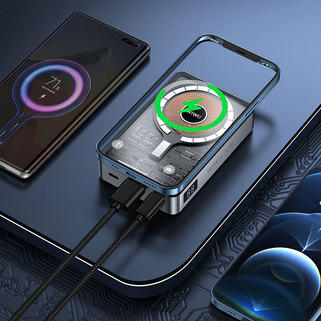 Wiwu JC-21 Hızlı Şarj Özellikli Şarj Göstergeli Standlı M-safe Wireless Powerbank 22.5W 10000mAh Siyah