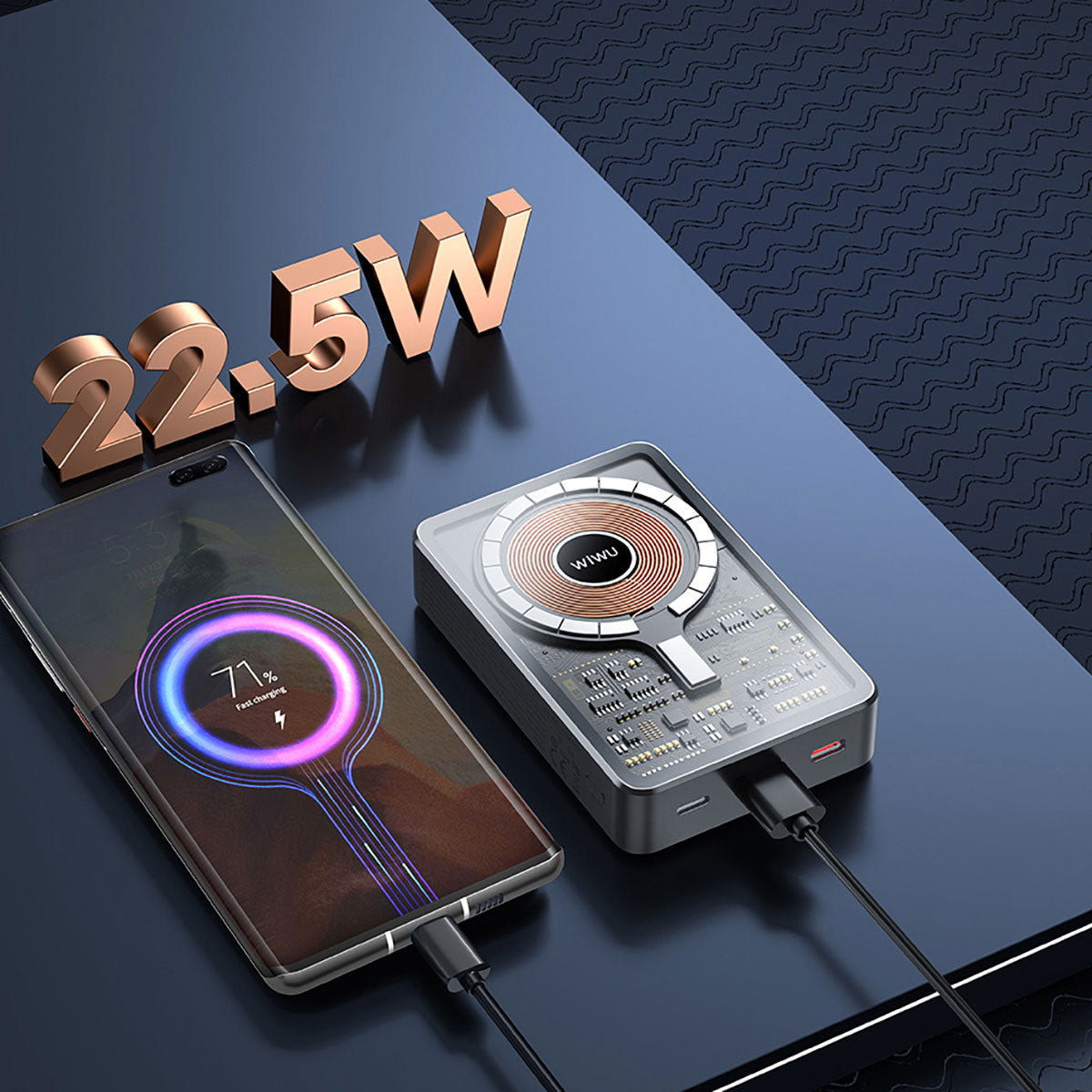 Wiwu JC-21 Hızlı Şarj Özellikli Şarj Göstergeli Standlı M-safe Wireless Powerbank 22.5W 10000mAh Siyah