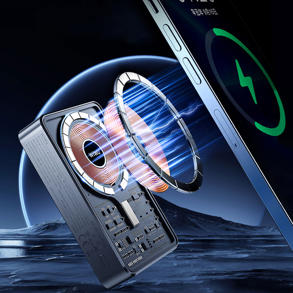 Wiwu JC-21 Hızlı Şarj Özellikli Şarj Göstergeli Standlı M-safe Wireless Powerbank 22.5W 10000mAh Siyah