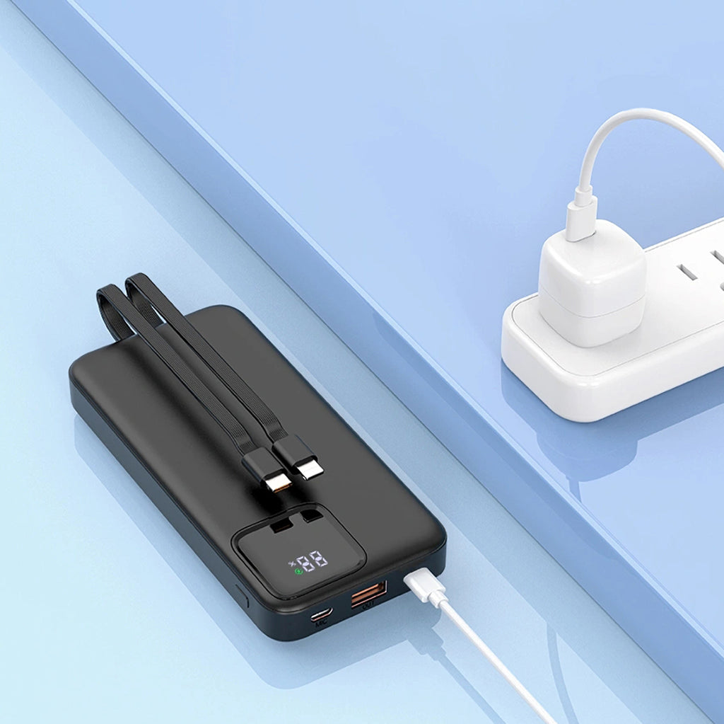 Wiwu JC-22 Dijital LED Ekran Şarj Göstergeli Type-C ve Lightning Kablolu Powerbank 22.5W 20000mAh Beyaz