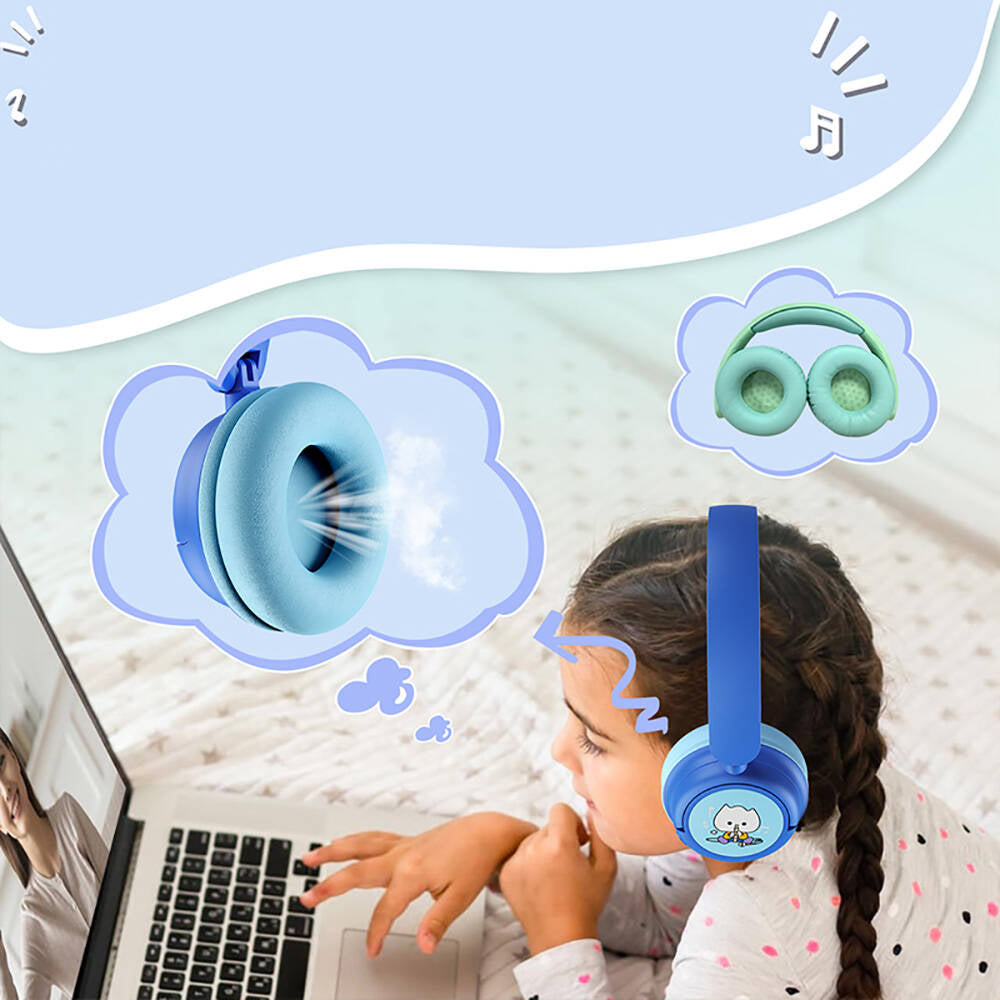 Wiwu KTD-02 Ayarlanabilir Kulak Üstü Kablolu ve Bluetooth 5.3 Çocuk Kulaklığı Mavi