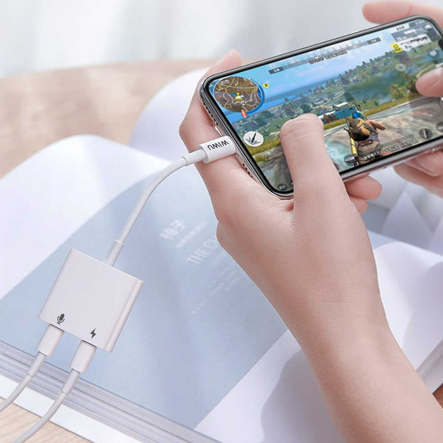 Wiwu LT01 Plus Lightning Ses Adaptörü Beyaz