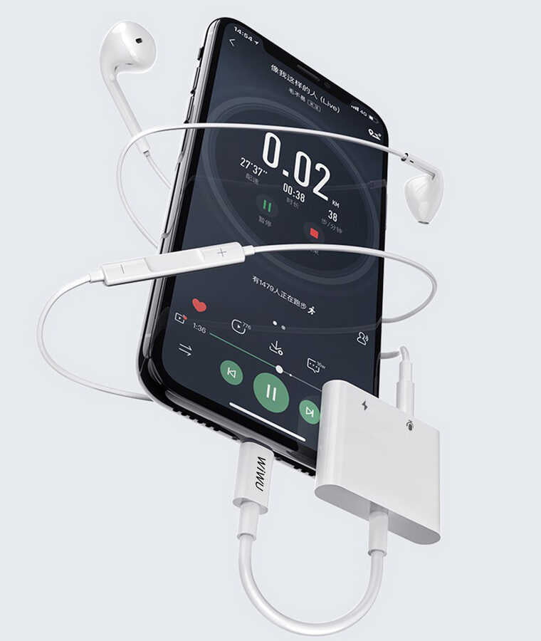 Wiwu LT01 Plus Lightning Ses Adaptörü Beyaz