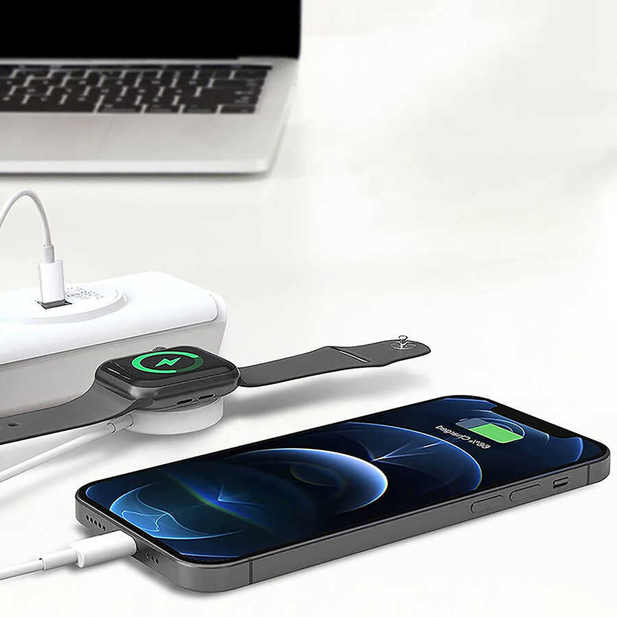 Wiwu M10 2 in 1 Wireless ve Lightning PD Şarj Kablosu Beyaz