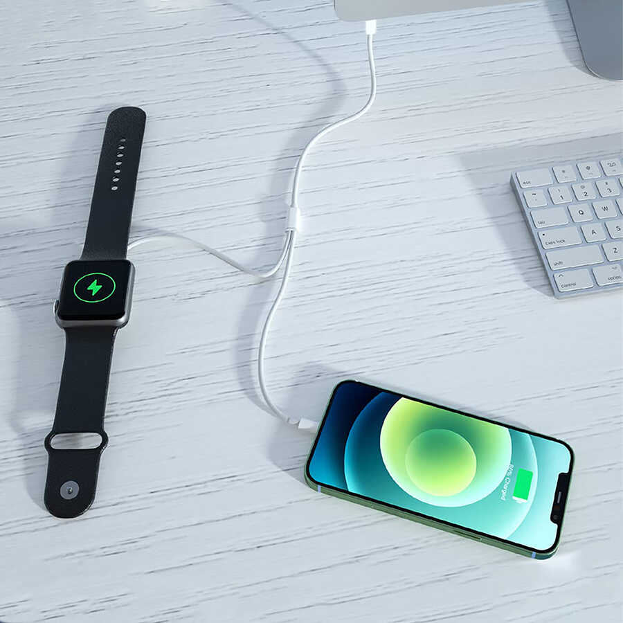 Wiwu M10 2 in 1 Wireless ve Lightning PD Şarj Kablosu Beyaz
