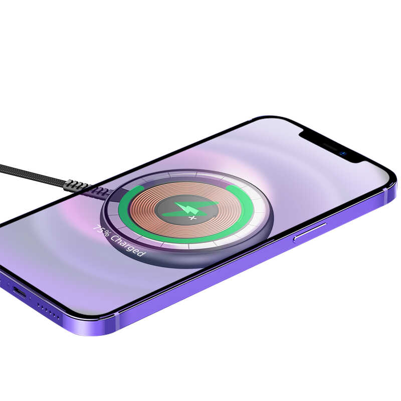 Wiwu M14 Intelligent Wireless Magnetik Şarj Ultra İnce Şeffaf 15W Android iOS Destekli Siyah