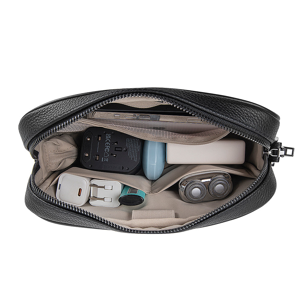 Wiwu Master Hakiki Deri Serisi Parmak İzi Kilitli Çok Fonksiyonlu Taşınabilir Mobil Aksesuar Çantası Siyah