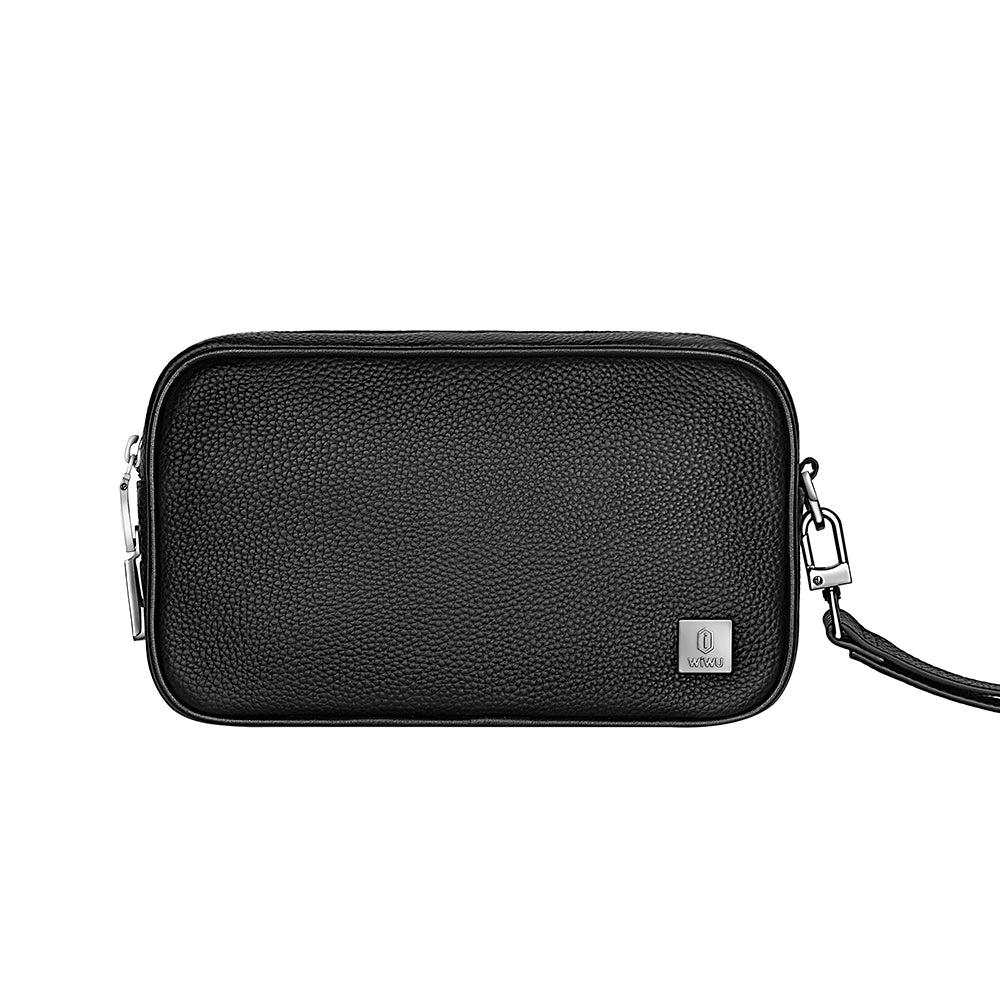 Wiwu Master Hakiki Deri Serisi Parmak İzi Kilitli Çok Fonksiyonlu Taşınabilir Mobil Aksesuar Çantası Siyah