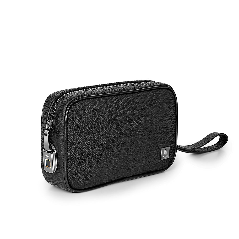 Wiwu Master Hakiki Deri Serisi Parmak İzi Kilitli Çok Fonksiyonlu Taşınabilir Mobil Aksesuar Çantası Siyah