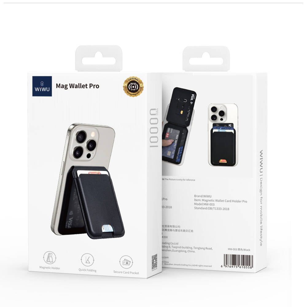 Wiwu MW-003 Mag Wallet Standlı Magnetik Kartlık Siyah Karbon