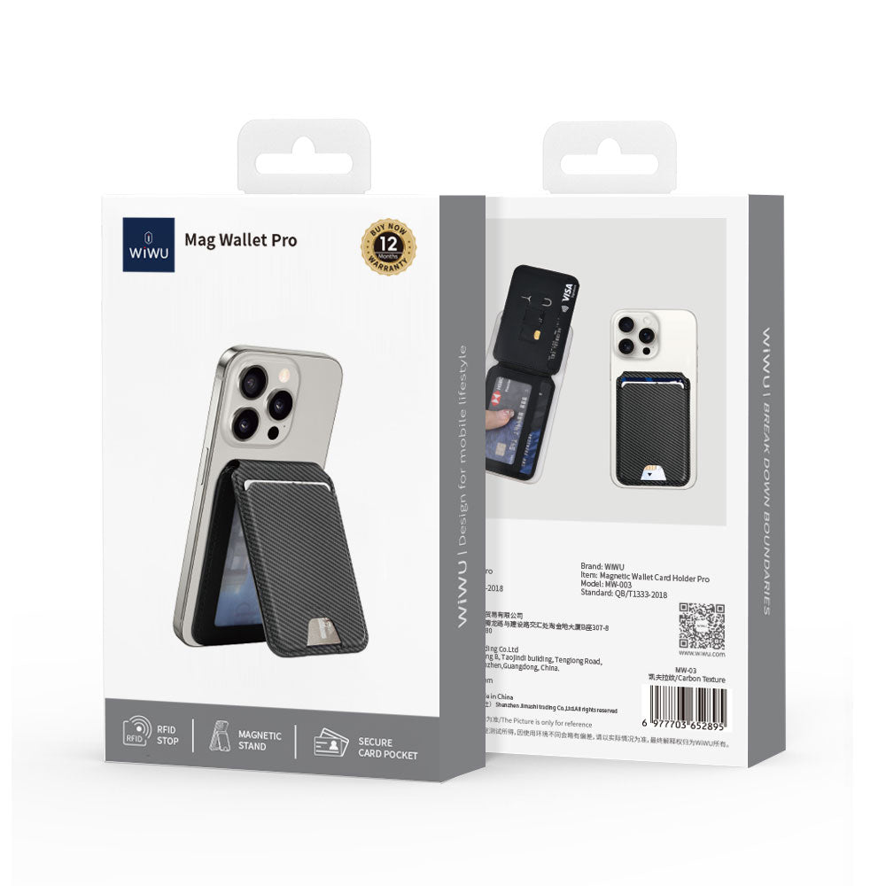 Wiwu MW-003 Mag Wallet Standlı Magnetik Kartlık Siyah Karbon