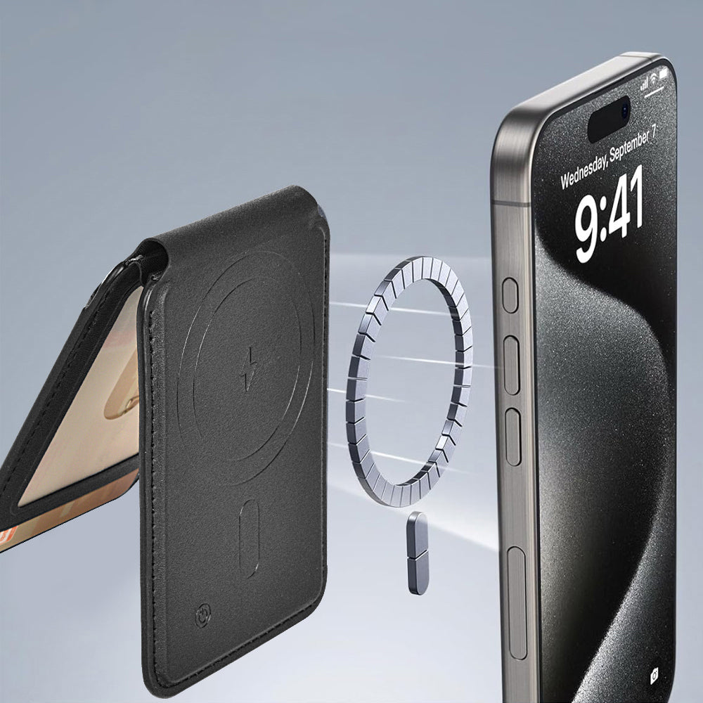 Wiwu MW-005 Magnetik Standlı Kartlık Qi Kablosuz Şarj Uyumlu FindMy Özellikli Mag Wallet Kahverengi