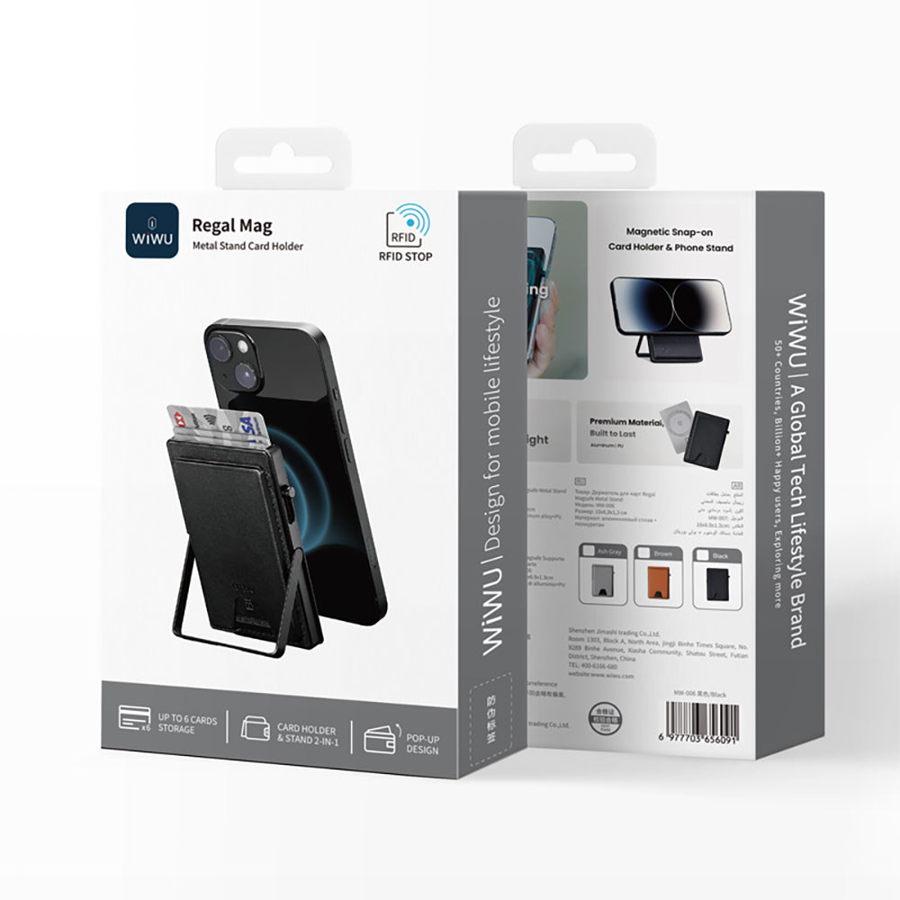 Wiwu MW-006 Tasarımlı 6 Hazneli PU Magnetik Standlı Kartlık Siyah