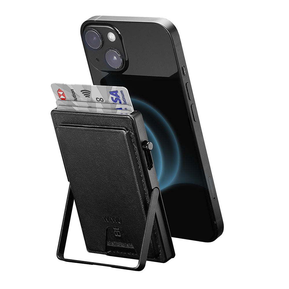 Wiwu MW-006 Tasarımlı 6 Hazneli PU Magnetik Standlı Kartlık Gri