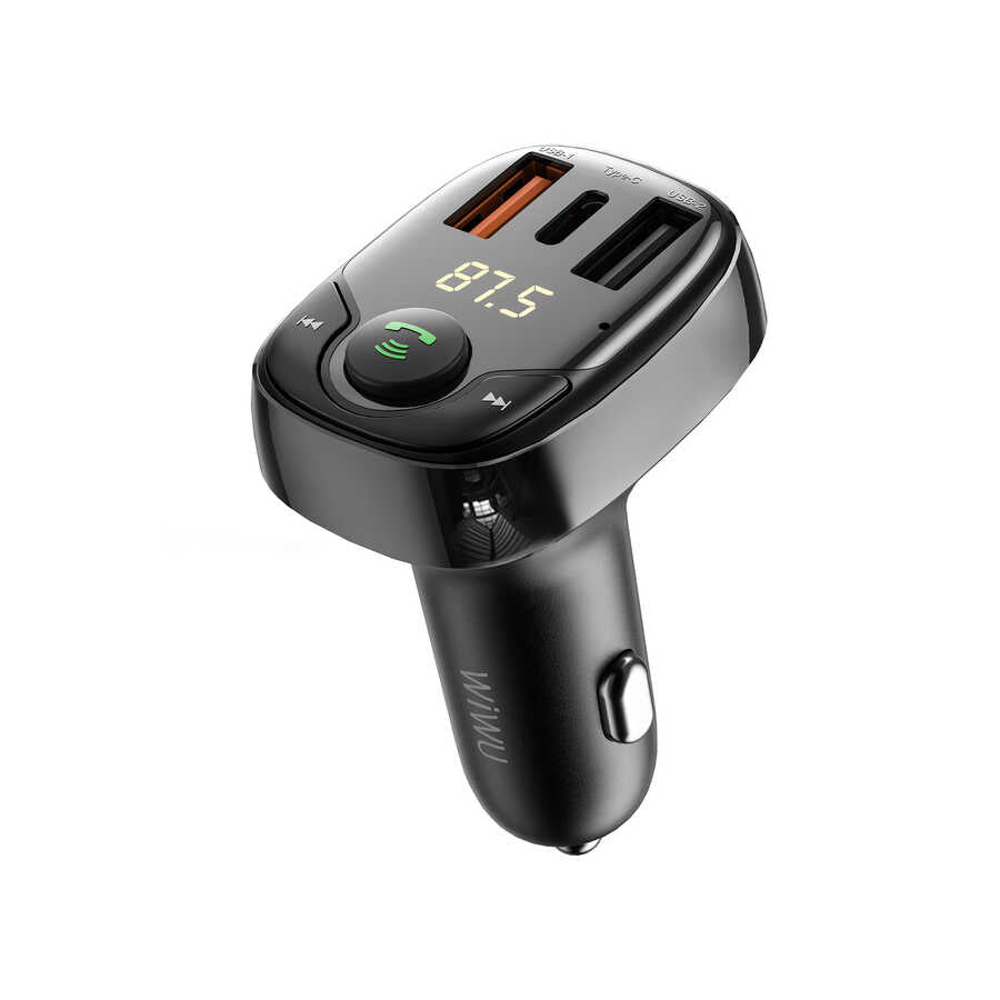 Wiwu PC600 36W Hızlı Şarj Destekli Dijital Göstergeli Bluetooth FM Transmitter Siyah