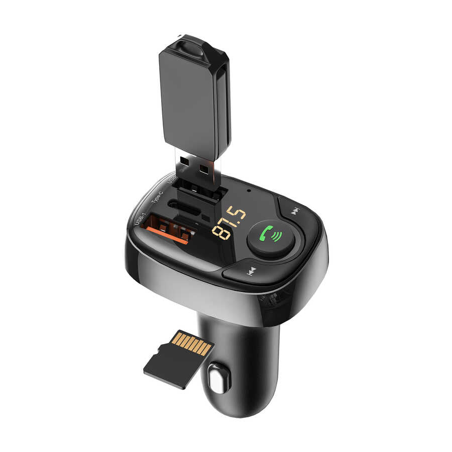Wiwu PC600 36W Hızlı Şarj Destekli Dijital Göstergeli Bluetooth FM Transmitter Siyah