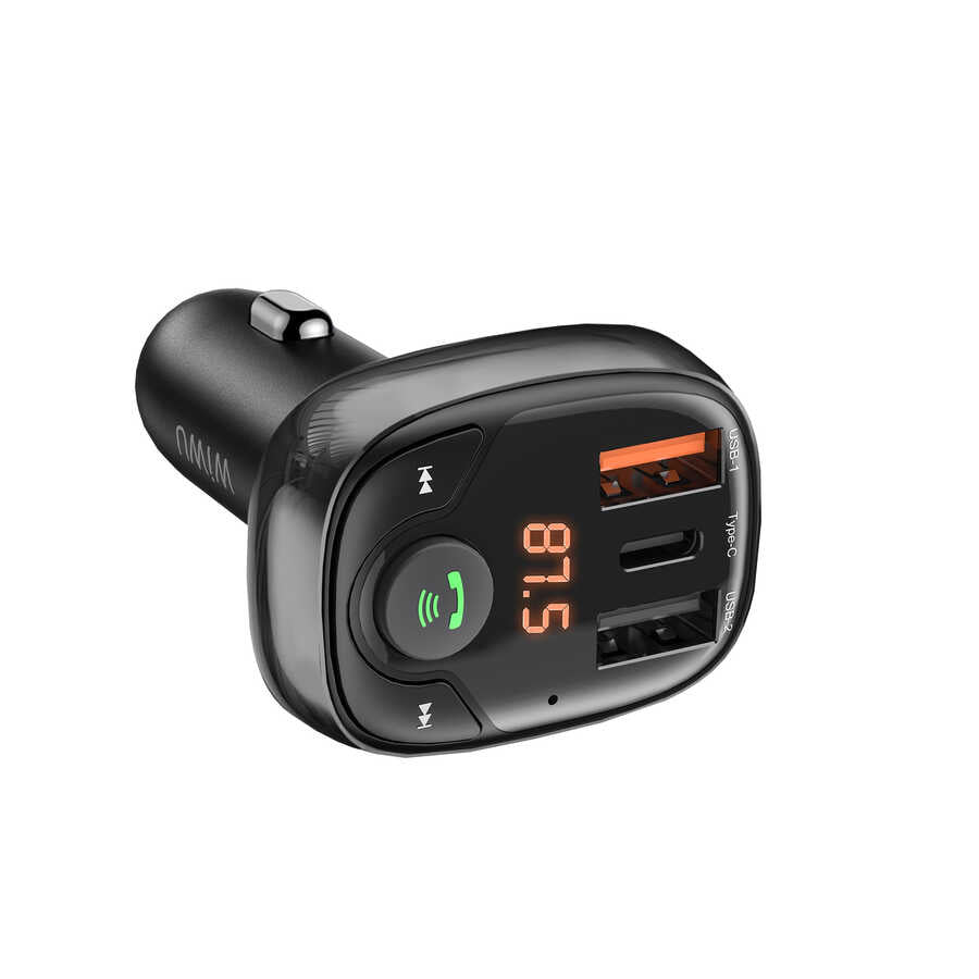 Wiwu PC600 36W Hızlı Şarj Destekli Dijital Göstergeli Bluetooth FM Transmitter Siyah