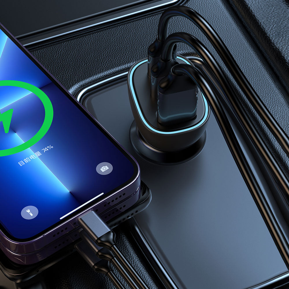 Wiwu PC700 Zhitou Serisi PD QC 3.0 Ultra Hızlı Şarj Şeffaf Görünümlü Araç Şarj Başlığı PD 30W Siyah