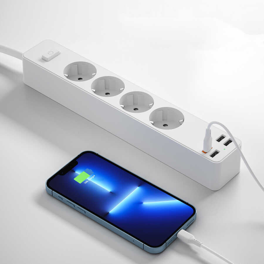 Wiwu PD20W U01EU Power Strip Çoklu Priz 160 cm Beyaz
