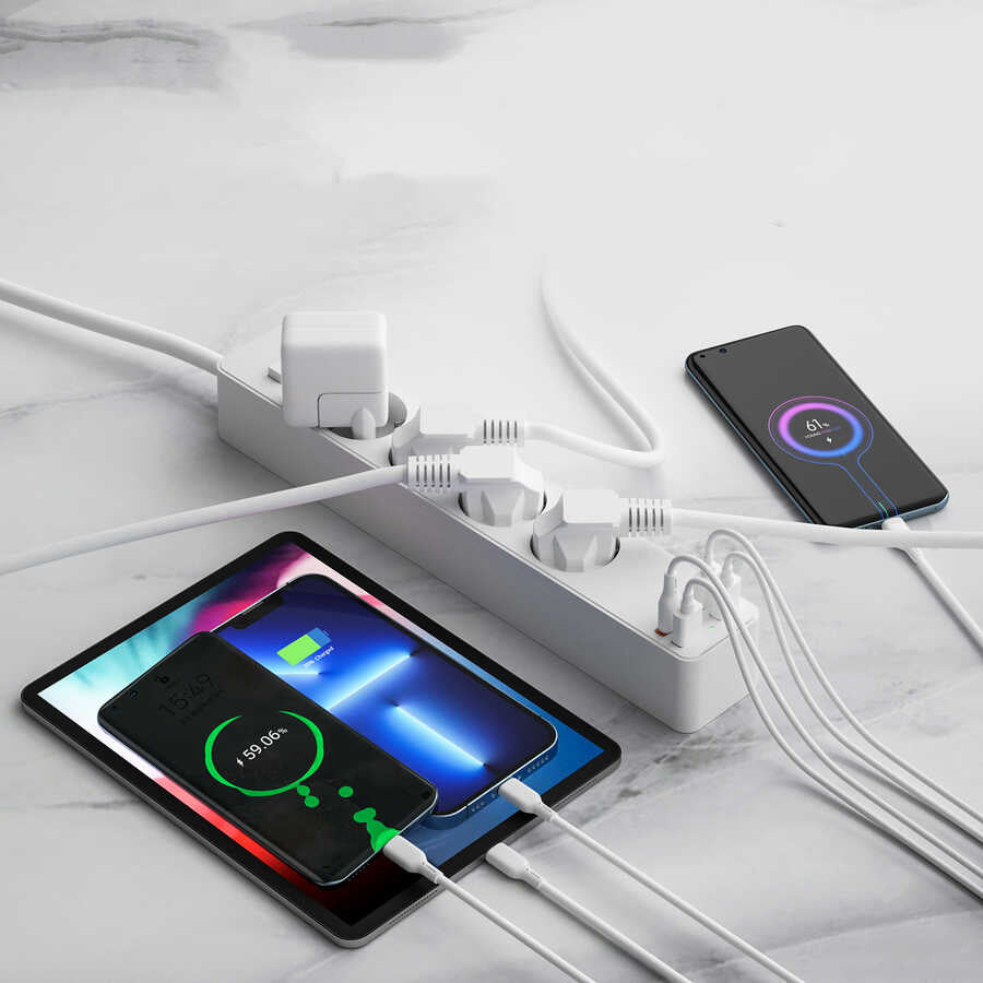 Wiwu PD20W U01EU Power Strip Çoklu Priz 160 cm Beyaz