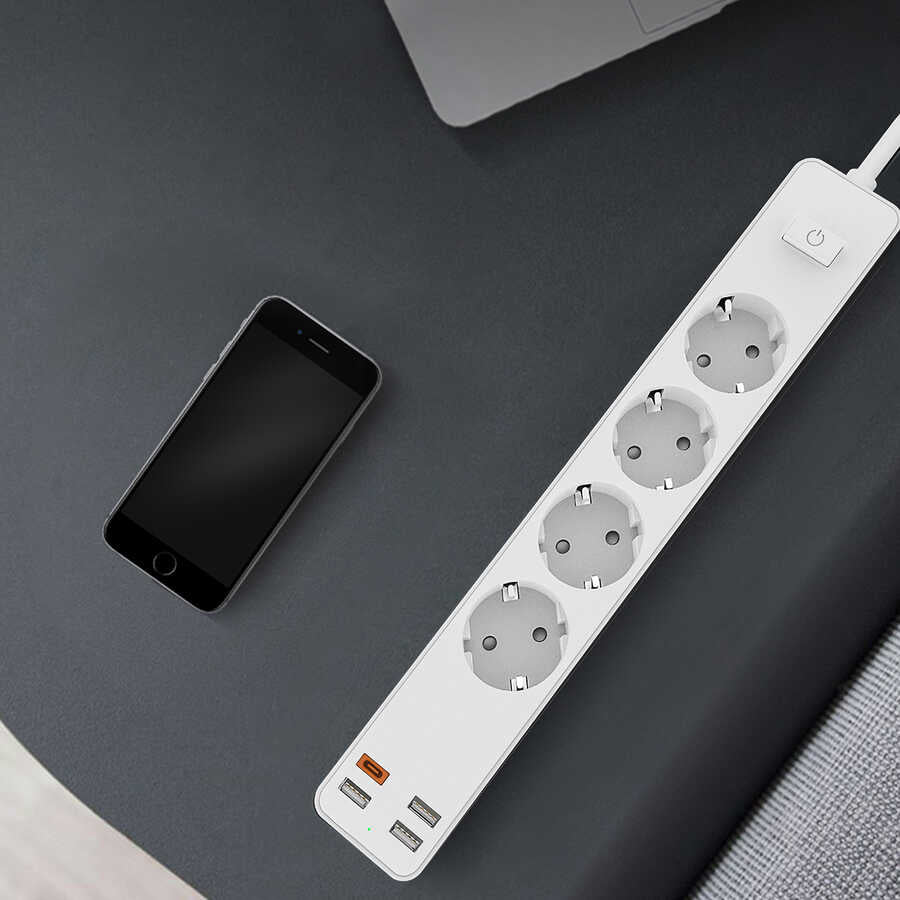 Wiwu PD20W U01EU Power Strip Çoklu Priz 160 cm Siyah