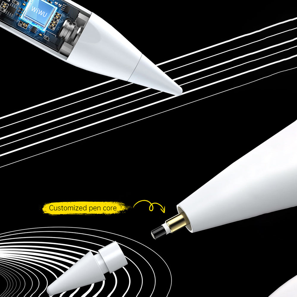 Wiwu Pencil A03 Kablosuz Şarj Özellikli Avuç İçi Reddi (Palm Rejection) ve Eğim Hassasiyeti Özellikli Dokunmatik Kalem Beyaz