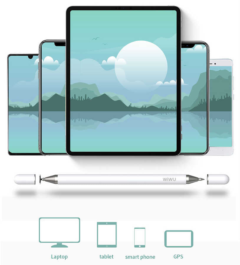 Wiwu Pencil Passive Stylus 2 in 1 Dokunmatik Çizim Kalemi Beyaz