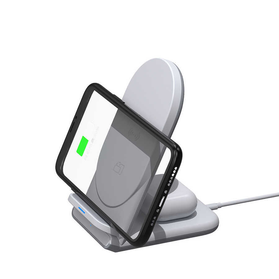 Wiwu Power Air 2 in 1 Kablosuz Şarj Standı Beyaz