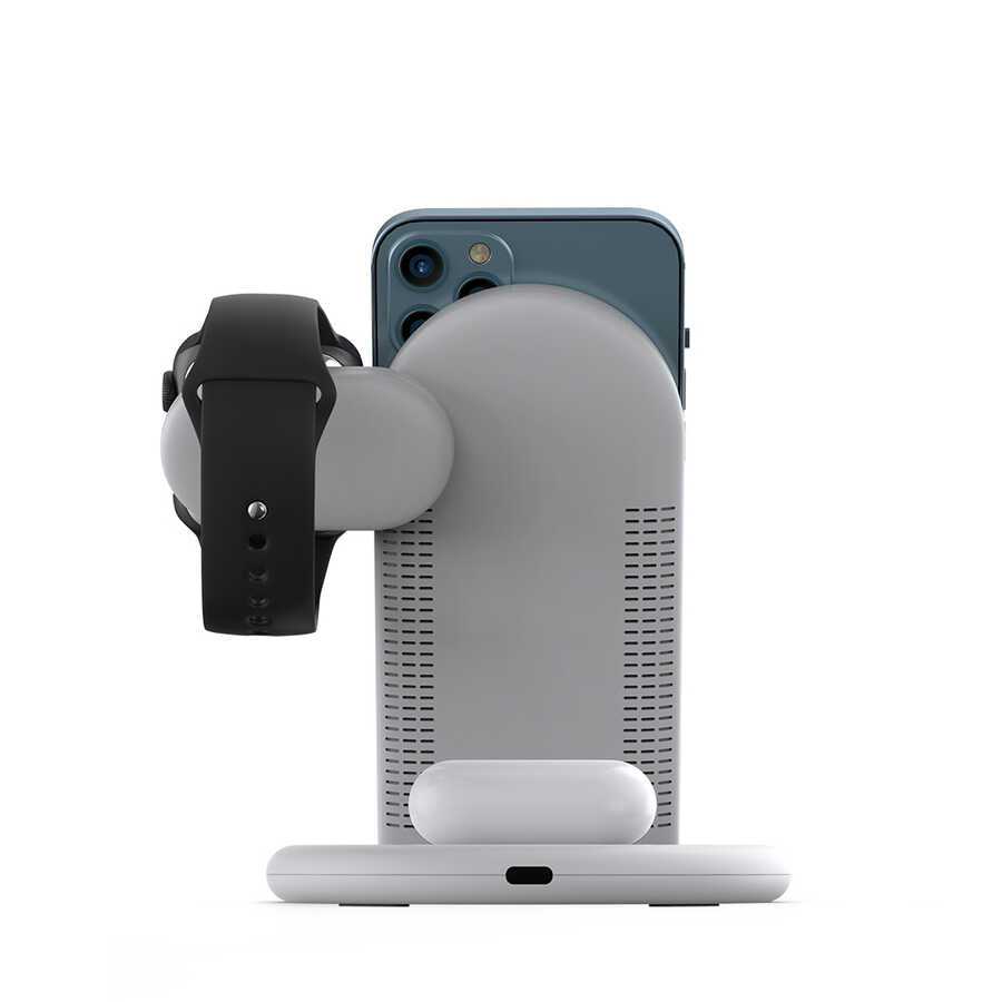 Wiwu Power Air 3 in 1 Kablosuz Şarj Standı Beyaz