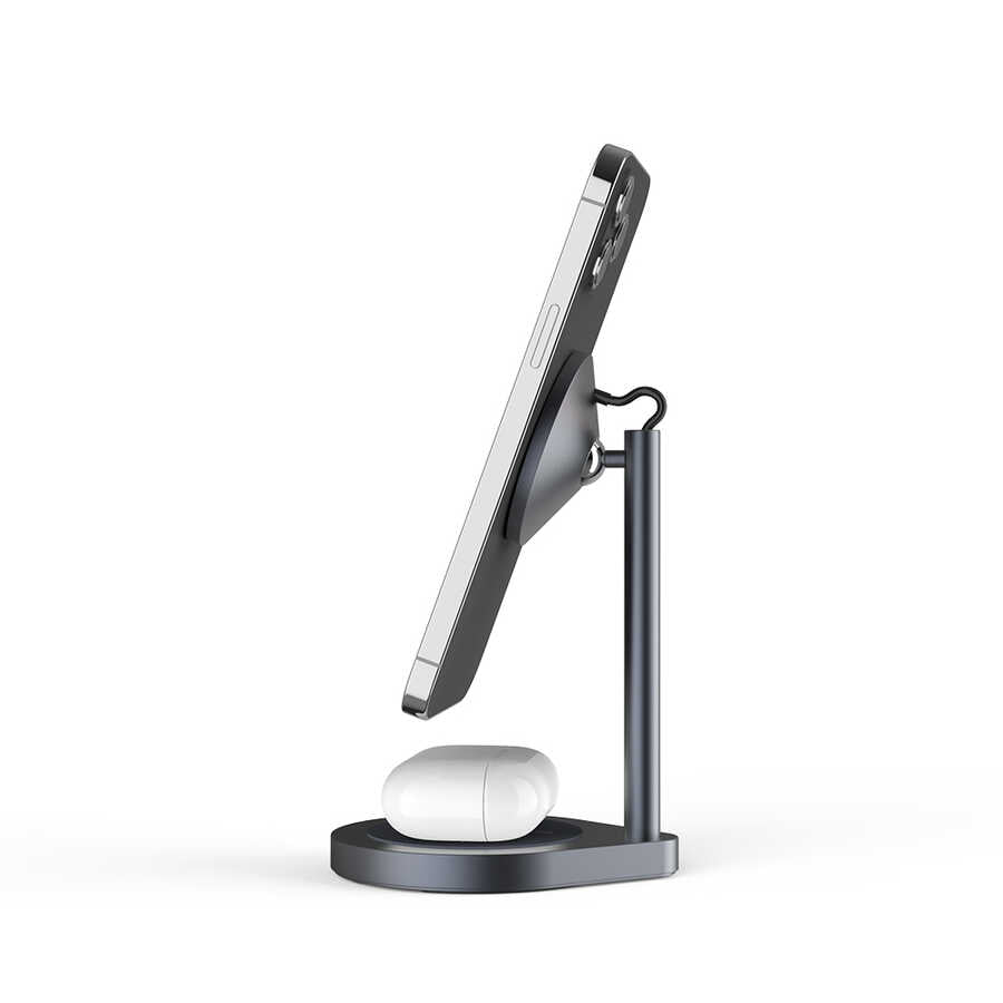 Wiwu Power Air X25 2 in 1 Kablosuz Şarj Standı Gri