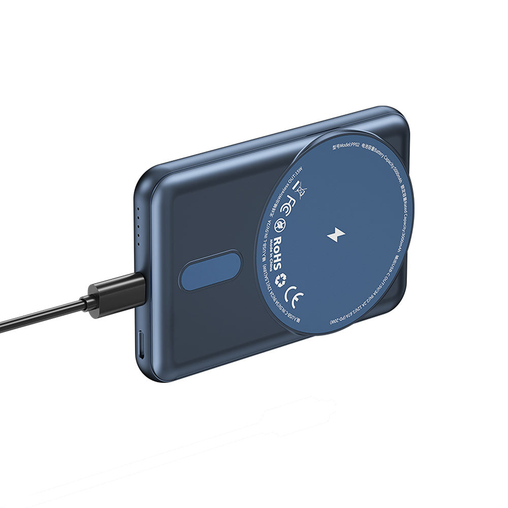 Wiwu PP02 Taşınabilir Wireless Şarj ve PD Hızlı Şarj Özellikli Powerbank 15W 5000mAh Mavi