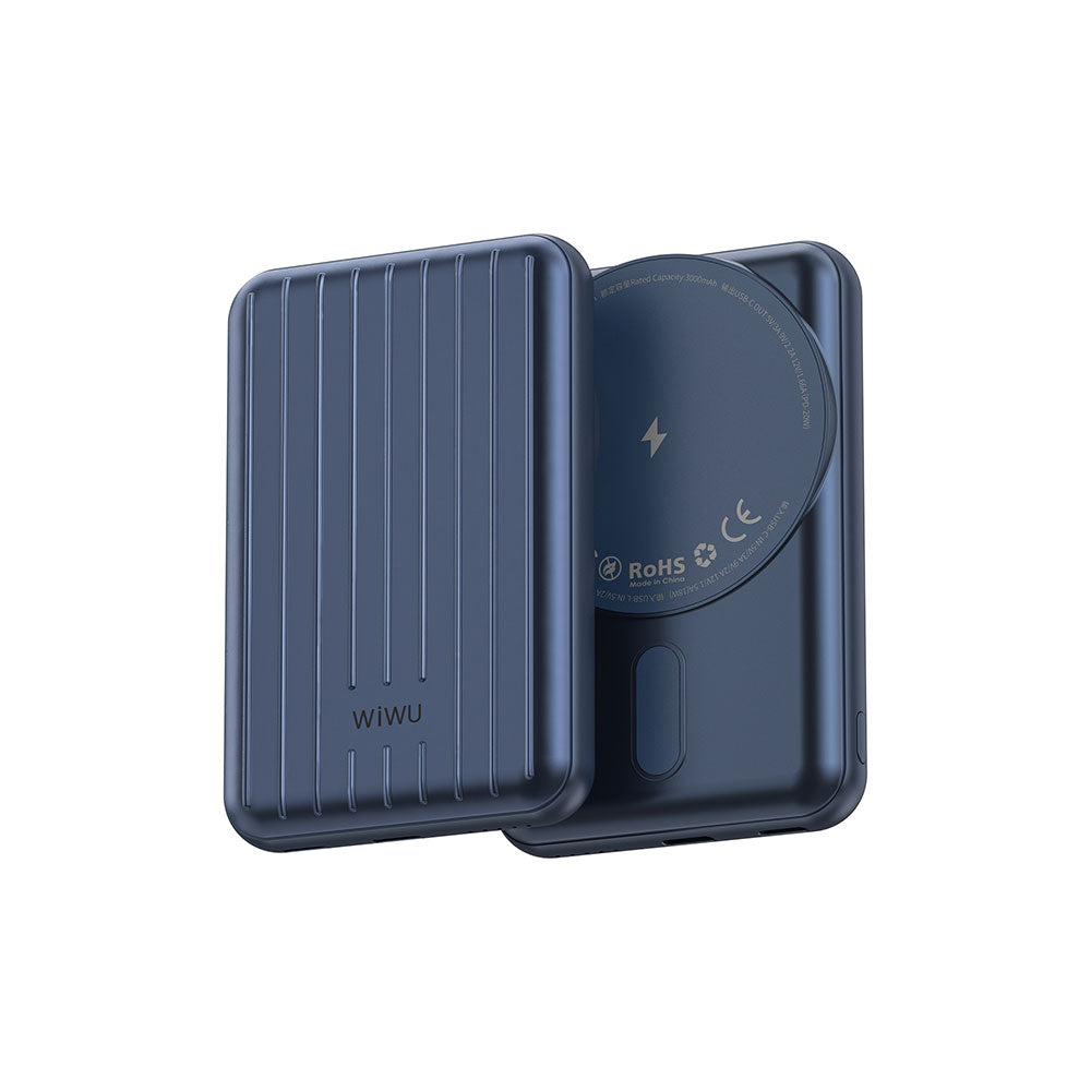 Wiwu PP02 Taşınabilir Wireless Şarj ve PD Hızlı Şarj Özellikli Powerbank 15W 5000mAh Mavi