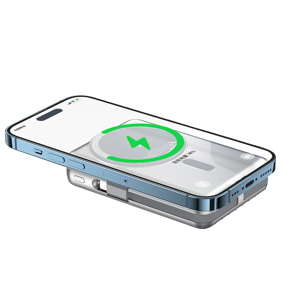 Wiwu PP03 Taşınabilir Wireless Şarj ve PD Hızlı Şarj Özellikli Powerbank 15W 10000mAh Gümüş