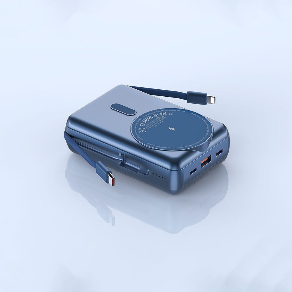 Wiwu PP04 Taşınabilir Wireless Şarj ve PD Hızlı Şarj Özellikli Powerbank 20W 20000mAh Mavi