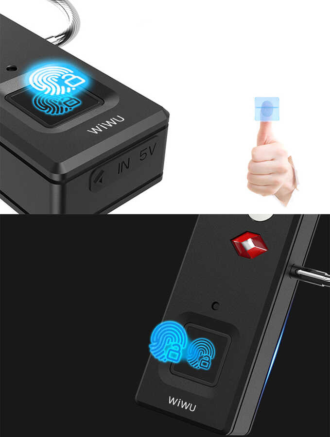 Wiwu S6 Parmak İzi Okuyuculu Asma Kilit Siyah