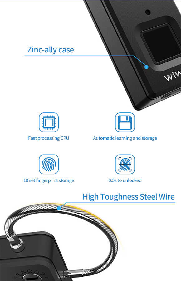 Wiwu S6 Parmak İzi Okuyuculu Asma Kilit Siyah
