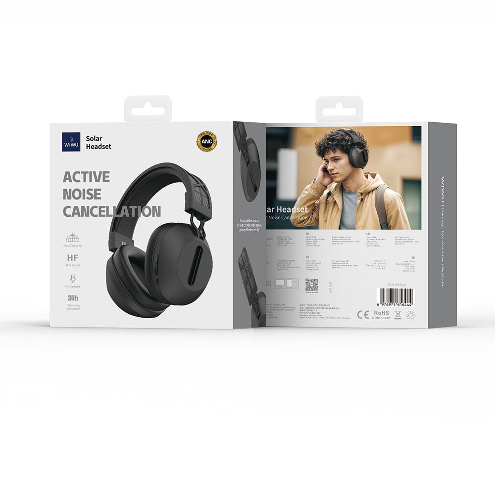Wiwu TD-06 Solar Enerjili ANC Özellikli Çift Cihaz Destekli Ayarlanabilir Kulak Üstü Bluetooth v5.3 Kulaklık Gri-Yeşil