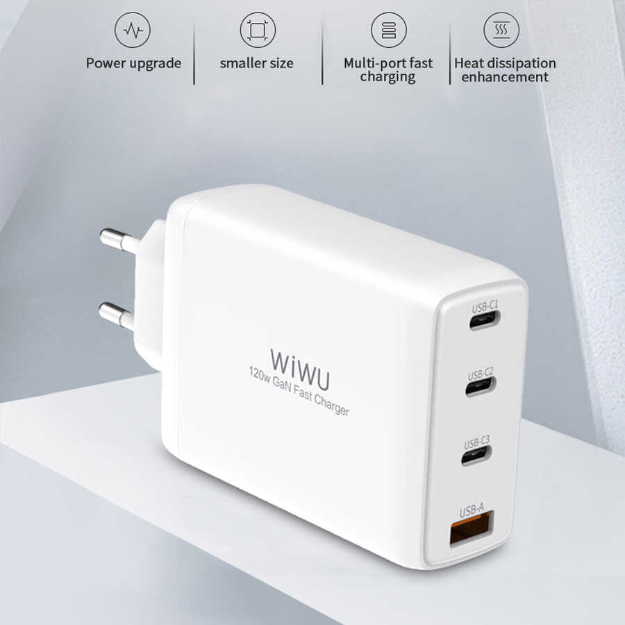 Wiwu TR257-AEU Mini GaN Tech 120W Power Adaptör Beyaz