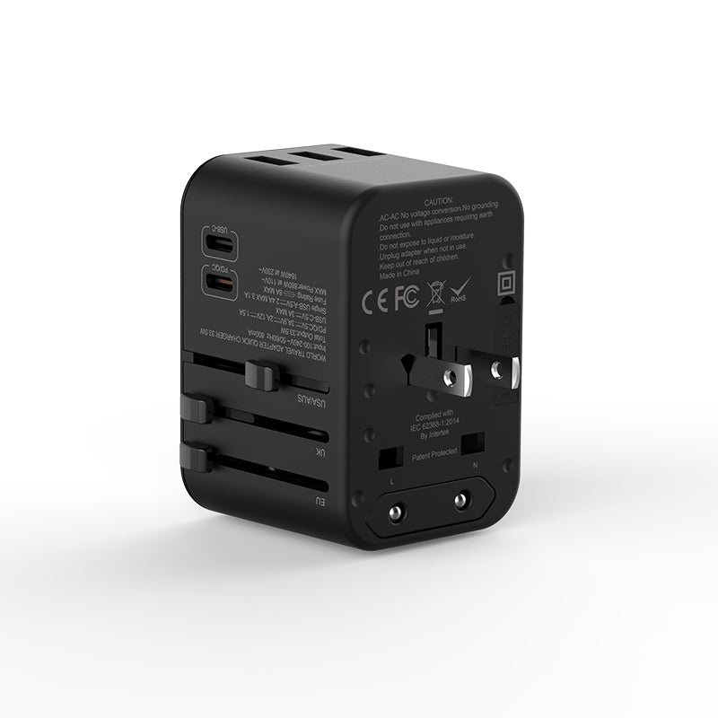 Wiwu UA-303 Çoklu Universal TR/US/UK/AUS/EU Uyumlu Şarj Adaptörü 33.5W Siyah