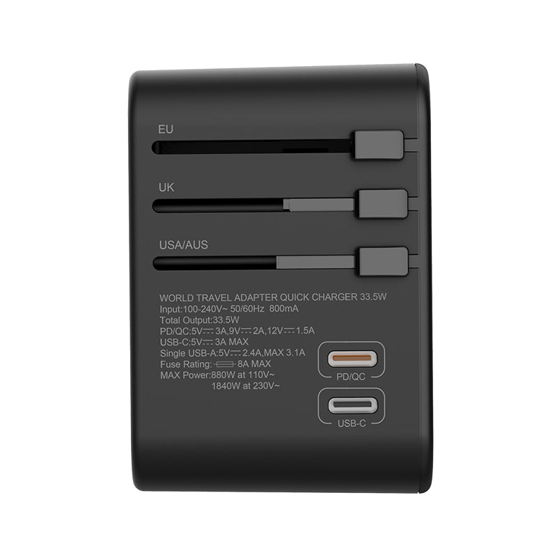 Wiwu UA-303 Çoklu Universal TR/US/UK/AUS/EU Uyumlu Şarj Adaptörü 33.5W Siyah