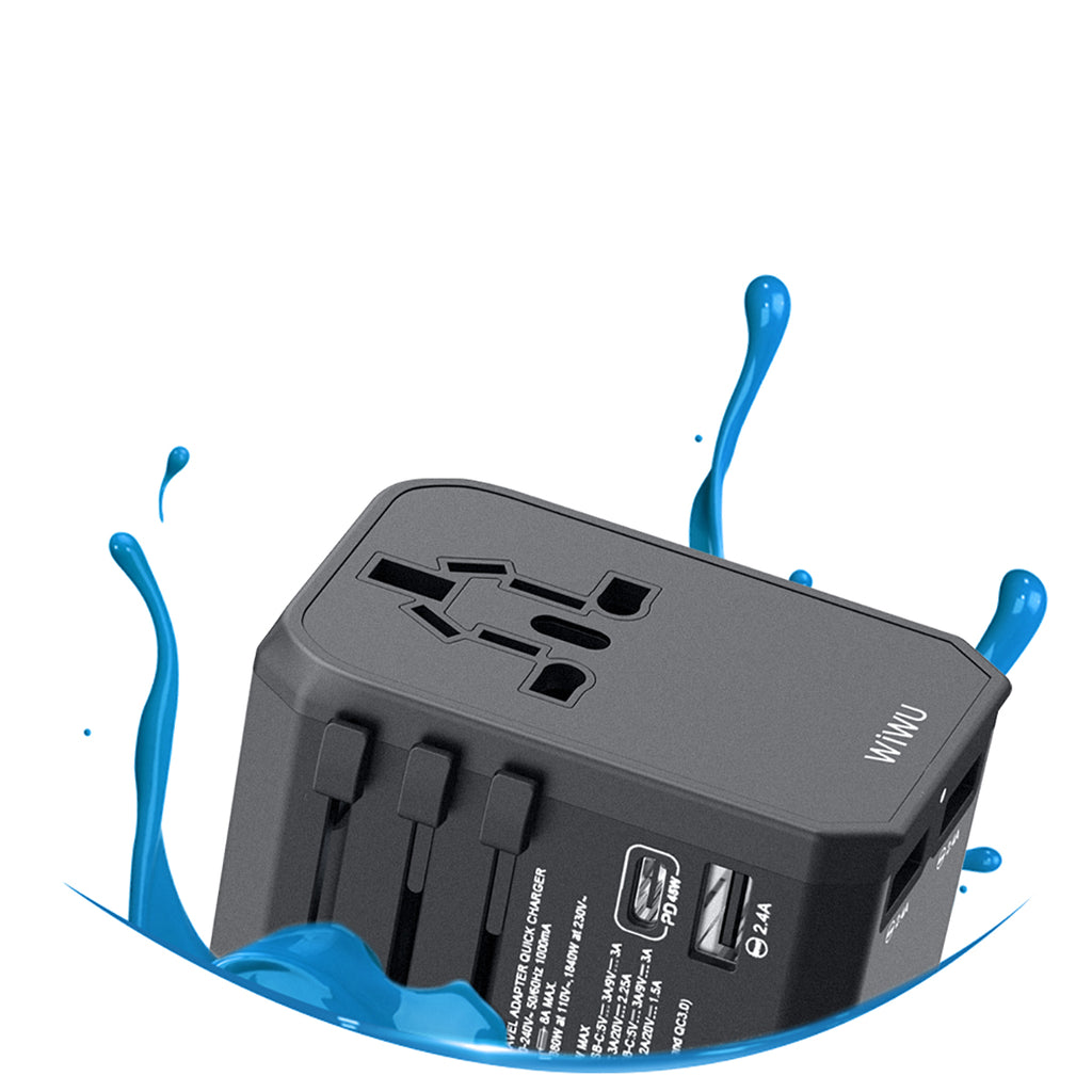 Wiwu UA-304 Çoklu Universal TR/US/UK/AUS/EU Uyumlu Şarj Adaptörü 45W Siyah