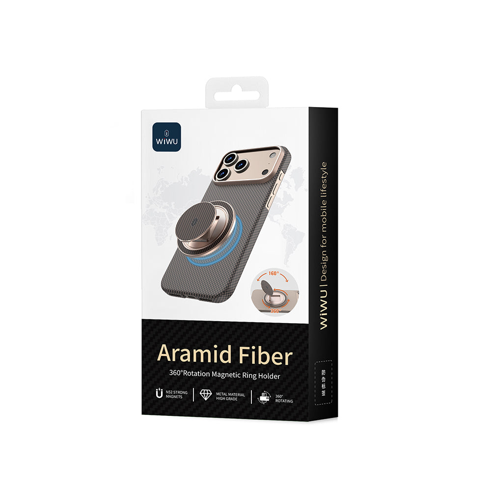 Wiwu Warriors Serisi Aramid Fiber 360 Derece Dönebilen Magnetik Ring Stand Telefon Tutucu Siyah