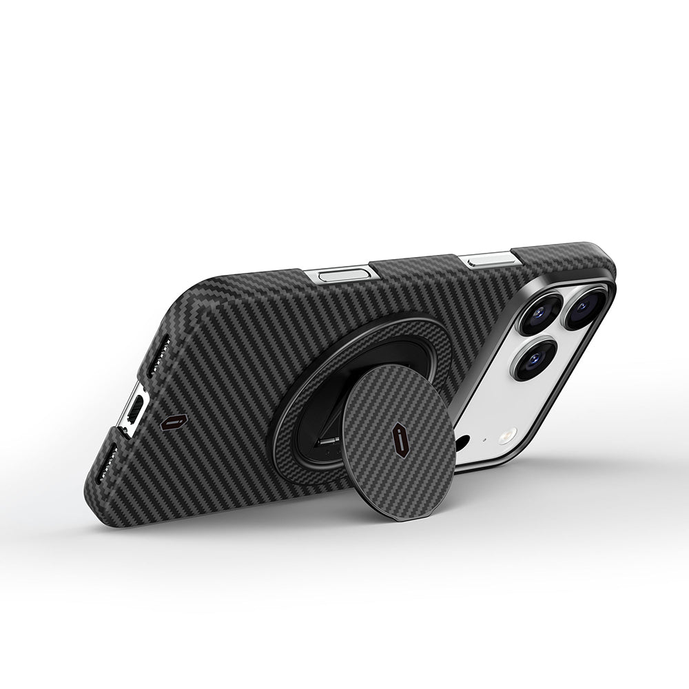 Wiwu Warriors Serisi Aramid Fiber 360 Derece Dönebilen Magnetik Ring Stand Telefon Tutucu Siyah