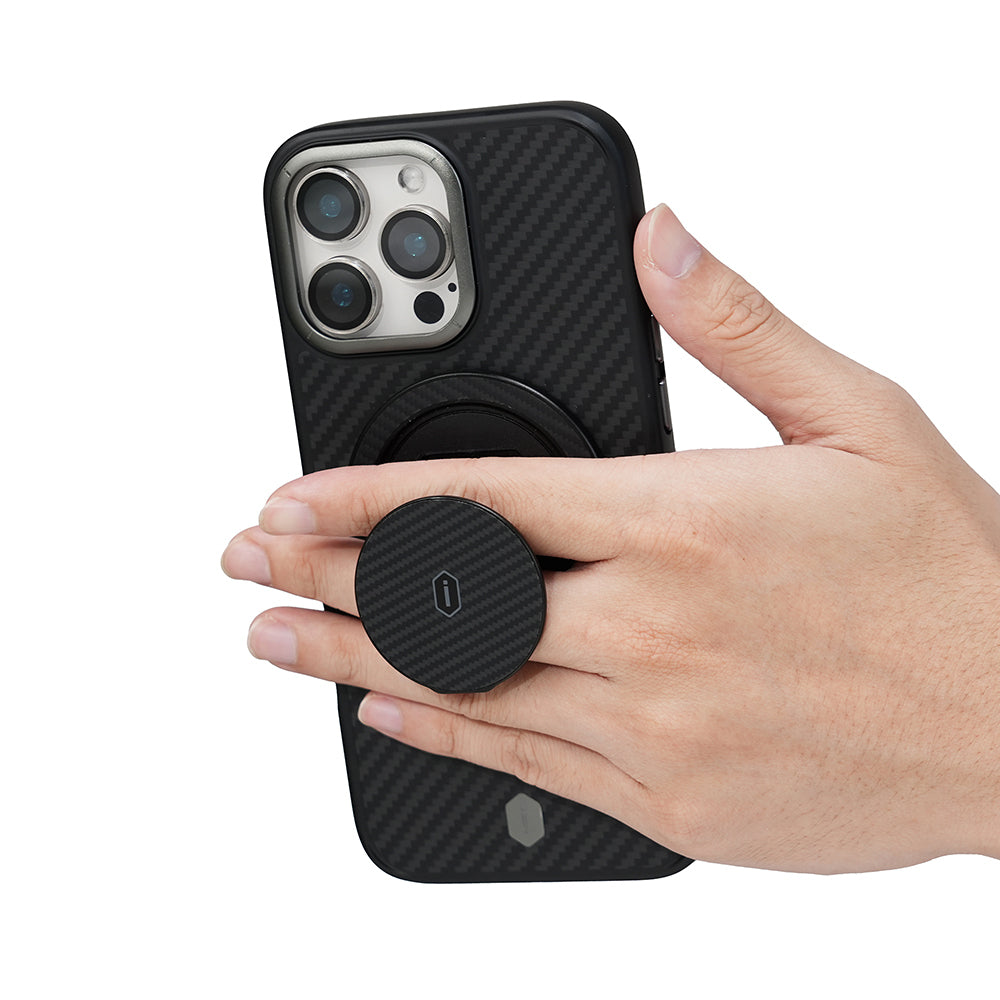 Wiwu Warriors Serisi Aramid Fiber 360 Derece Dönebilen Magnetik Ring Stand Telefon Tutucu Siyah