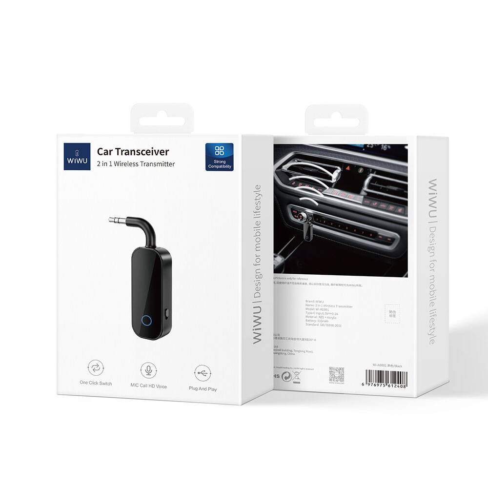 Wiwu Wi-AD001 Kablosuz Ses Alıcı Aux Girişli Bluetooth 5.0 Adaptör Siyah