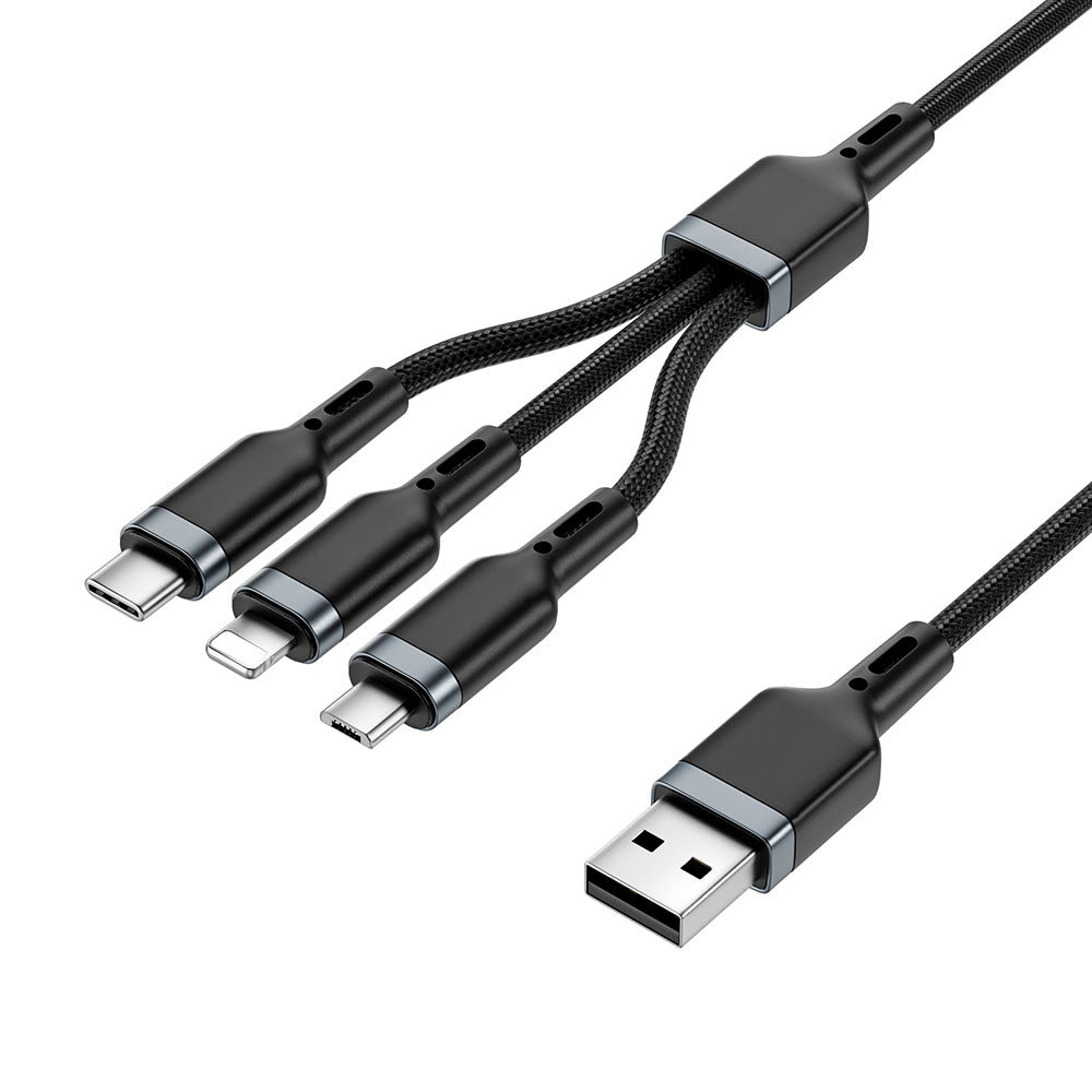 Wiwu Wi-C014 Platinum Serisi 3in1 USB-A to Lightning – Type-C – Micro Şarj ve Data Kablosu 3.1A 1.2m Siyah