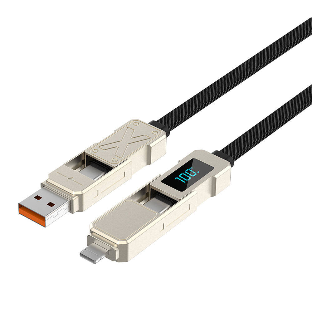 Wiwu Wi-C039 Titan Serisi 4in1 A+C to C+L LED Dijital Göstergeli Şarj ve Data Kablosu 15cm Siyah