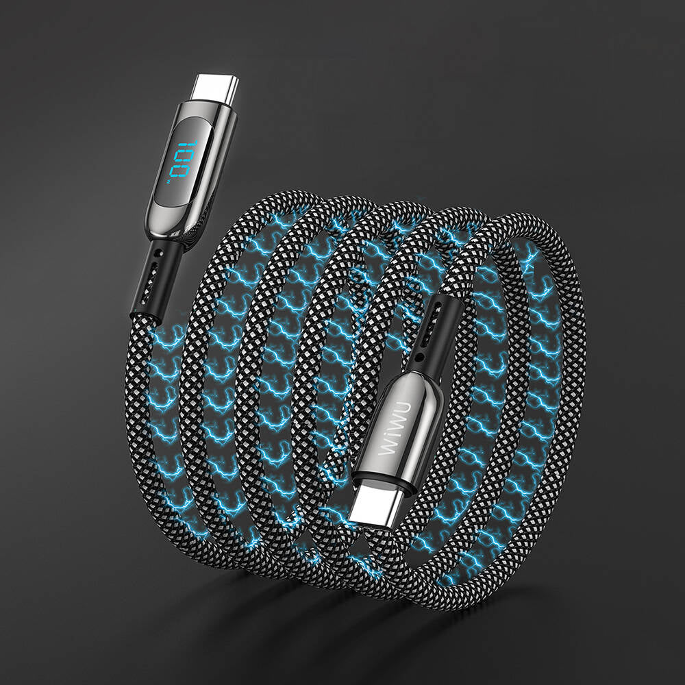 Wiwu Wi-C041 MagQ Çinko Alaşımlı Type-C to Type-C Hızlı Şarj Özellikli Data ve Şarj Kablosu 100W Siyah